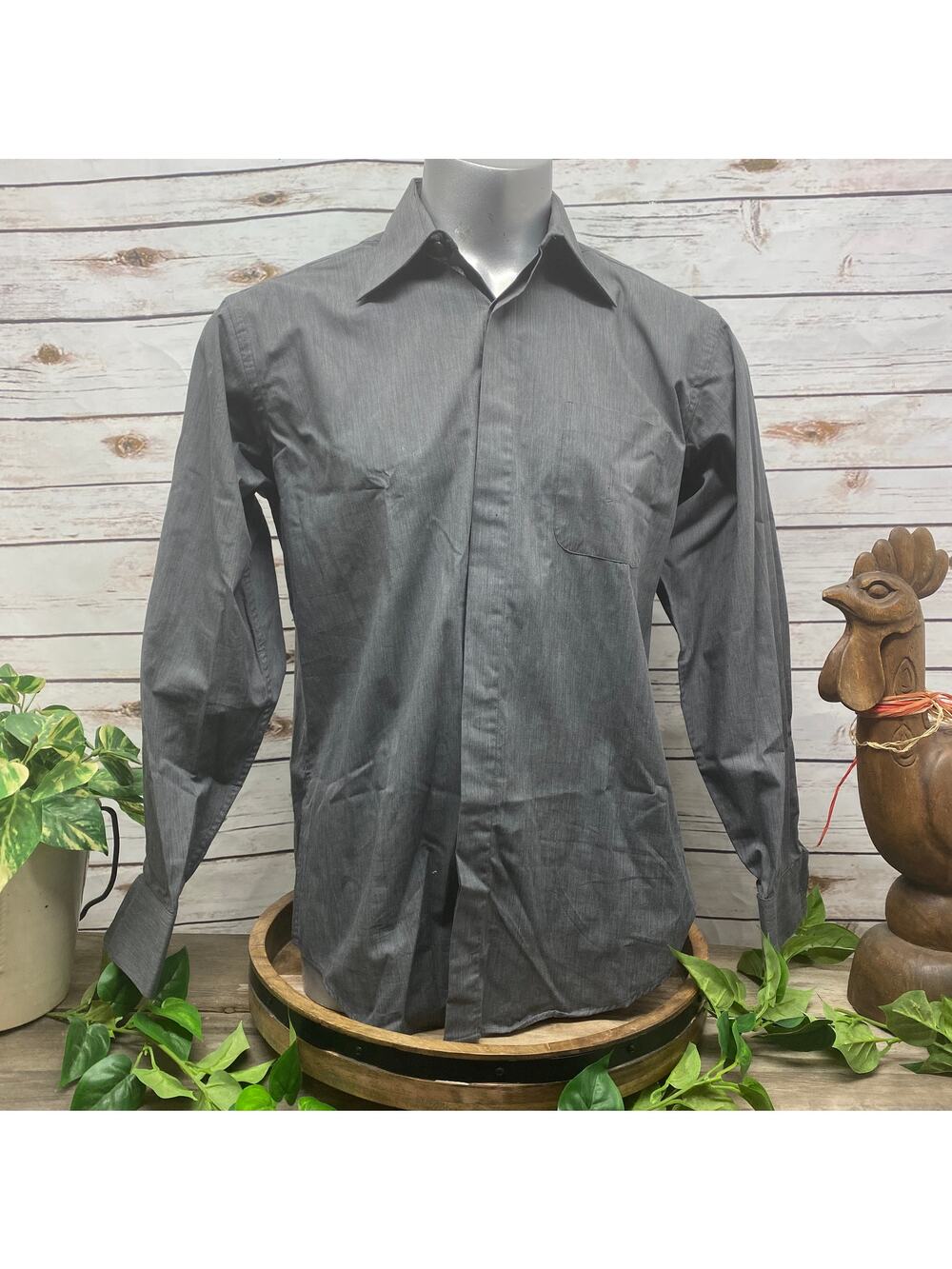 Diamante Couture Gray Cotton Blend Long Sleeve Dress Shirt 16.5 34/35 Pocket